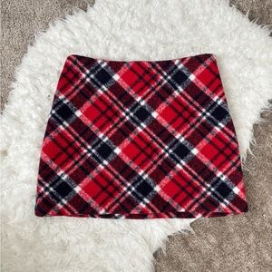 Forever21 Red & Navy Plaid Gingham Holiday Wool Skirt